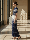 Women's High-end Old-money Style Knitted Henley Collar Short-sleeved Maxi Dress ZMZ2867B9K