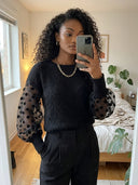 Women's Vintage-Style Casual Long-Sleeve Pullover Sweater: Mohair Knit With Cut-Out Polka-Dot Detailing ZMZ1355J4ZJY