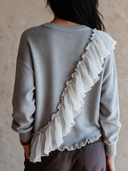 Women's Retro Casual Cotton Yarn Knitted Ruffled Round Neck Pullover Sweater ZMZ0809I8ZJY