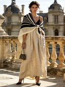 Women's Retro Knit Striped Openwork Shawl And Maxi Dress Two-Piece Set ZMZ2775B1TO