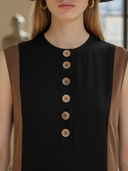 Women's High-end Old-money Style Pure Cotton Patchwork Henley Collar Sleeveless Maxi Dress ZMZ2728B2K