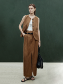 Women's Premium Old Money Style Cotton And Linen Blend Vest And Skirt Set （Tank Top And Belt Not Included) ZMZ0296B7K