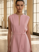 Women's Premium Minimalist Pure Cotton Pink Sleeveless Maxi Dress ZMZ0543B8K