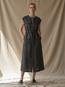 Women's Commuter Style Cotton And Linen Blend Waist-cinching Midi Dress ZMZ2758A3K