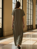 Women's Fashionable Casual Cotton Blend Short-sleeved Maxi Dress ZMZ1460B2K