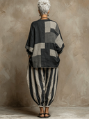 Women's Casual Color-Block Printed Crewneck Loose-Fit Long-Sleeve Top And Pants Set ZMZ1327D7XT