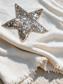 Women's Retro Street-Style Casual Knit-Panel Mini Dress With Sequin Stars And Three-Quarter Sleeves ZMZ2109H7ZJY