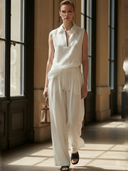 Women's Premium Minimalist Cotton And Linen Blend T-shirt And Trousers Set ZMZ2727A6K