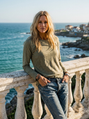 Women's Retro Casual Cotton Frayed Edge Round Neck Long Sleeve T-shirt ZMZ0772H2ZJY