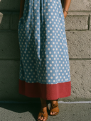 Women's Casual Resort-Style Polka-Dot Panels And Square Neck Cotton-Linen Blend Sleeveless Maxi Dress ZMZ2218F4ZYY
