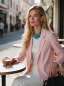 Women's French-style Elegant Pink Cotton-linen Single-breasted Lightweight Blazer ZMZ2176H5ZYY