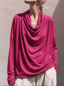 Women's Premium Minimalist Casual Slub Cotton Cowl-Neck Long-Sleeve T-Shirt ZMZ2306G3ZYY
