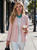 Women's French-style Elegant Pink Cotton-linen Single-breasted Lightweight Blazer ZMZ2176H5ZYY