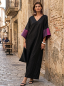 Women's Premium Minimalist Flared Sleeves Cotton-Linen V-Neck Loose Maxi Dress ZMZ2351G2ZYY