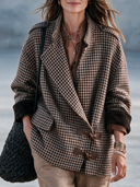 Women’s American Vintage Style Houndstooth Toggle Jacket With Wide Lapels And Contrast Cuffs ZMZ2682J5ZYY
