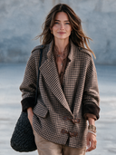 Women’s American Vintage Style Houndstooth Toggle Jacket With Wide Lapels And Contrast Cuffs ZMZ2682J5ZYY
