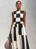 Women's Casual & Stylish Plaid And Stripe Paneling Sleeveless Maxi Dress ZMZ1139E4ZYY