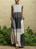 Women's Linen-Blend Color Block Striped Sleeveless Maxi Dress With Pockets ZMZ3041D9YZH