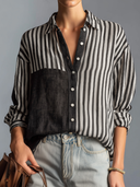 Women's Vintage Casual Cotton-Linen Vertical-Stripe Long-Sleeve Shirt ZMZ0262G1ZYY