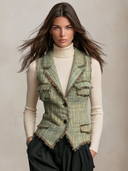 Women's Frayed Tweed Notch Lapel Fitted Vest ZMZ1774I3YZH