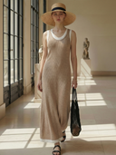 Women's French-style Elegant Knitted U-neck Sleeveless Maxi Dress ZMZ1171B9K