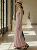 Women's French-style Elegant Knitted U-neck Sleeveless Maxi Dress ZMZ1171B9K