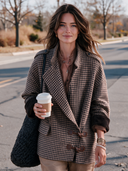 Women’s American Vintage Style Houndstooth Toggle Jacket With Wide Lapels And Contrast Cuffs ZMZ2682J5ZYY