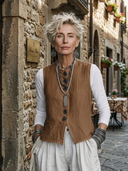 Women's Casual Vintage Cotton-Linen Single-Breasted Vest ZMZ1658F0ZYY