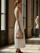 Women's High-end Old-money Style Cotton And Linen Blend With Embroidered Neckline And Waist Sleeveless Dress ZMZ2645B0K