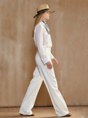 Women's American Retro Style Tencel Blend Shirt And Pants Set (scarf Not Included) ZMZ2850A8K