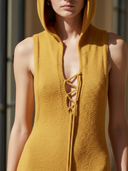 Women's Fashionable Casual Knitted Hooded Deep V-neck Sleeveless Maxi Dress ZMZ1136B1K