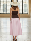 Women's Fashionable Old-fashion Knitted Patchwork Pure Cotton Strapless Maxi Dress ZMZ1114B2K