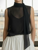 Women's Sophisticated Vintage-style Commuter Ramie Sleeveless Top And Skirt Set (includes Inner Camisole) ZMZ2807B1K