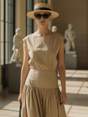 Women's High-end Minimalist Pure Cotton Sleeveless Slim-fit Maxi Dress ZMZ1291B0K