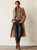 Women’s Light Brown Double-breasted Long Blended-fabric Coat ZMZ2294J4XT