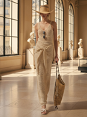 Women's Vacation Style Old-fashion Knitted Sleeveless Fitted Maxi Dress (including Waist Scarf) ZMZ2498B2K