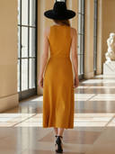 Women's French-style Elegant Knitted Sleeveless Fitted Midi Dress ZMZ1240B8K