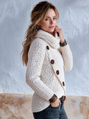 Women's Stylish Off-white High-neck Knitted Pullover Sweater ZMZ3054I0SWL