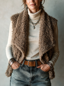 Women's Stylish Khaki Faux Fur Lapel Vest ZMZ3028I7SWL