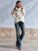 Women's Stylish Off-white High-neck Knitted Pullover Sweater ZMZ3054I0SWL