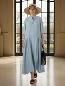 Women's Minimalist Old-money Style Pure Cotton  Loose-fitting Short-sleeved Maxi Dress ZMZ0605B6K