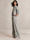 Women's Tweed Wide Leg Pants High Waist Pleated Plaid Textured Trousers With Pockets Fall Casual Bottoms ZMZ1818I0YZH