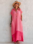 Women's Casual & Vibrant Pink Cotton-Linen Loose Maxi Dress ZMZ0117F5SWL