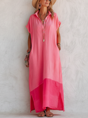 Women's Casual & Vibrant Pink Cotton-Linen Loose Maxi Dress ZMZ0117F5SWL