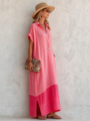 Women's Casual & Vibrant Pink Cotton-Linen Loose Maxi Dress ZMZ0117F5SWL