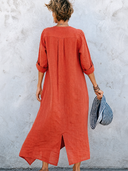 Women's Vacation Casual V-neck Cotton Linen Midi Dress ZMZ2287G3SWL