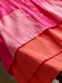 Women's Classic Vibrant Cotton-Linen Color-block Pink Shirt Midi Dress ZMZ0217F8SWL