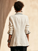 Women's Classic Beige Double-Breasted Cotton Jacket With Contrasting Trim ZMZ1054H5SWL