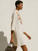 Women's Casual Vintage Cotton-Linen Embroidered With Mandarin Collar  Short-Sleeve Loose Mini Dress ZMZ1568F1ZYY