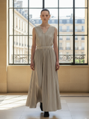 Women's High-end Old-money Style V-neck Cotton And Linen Blend Sleeveless Elastic Waist Dress ZMZ1415B4K